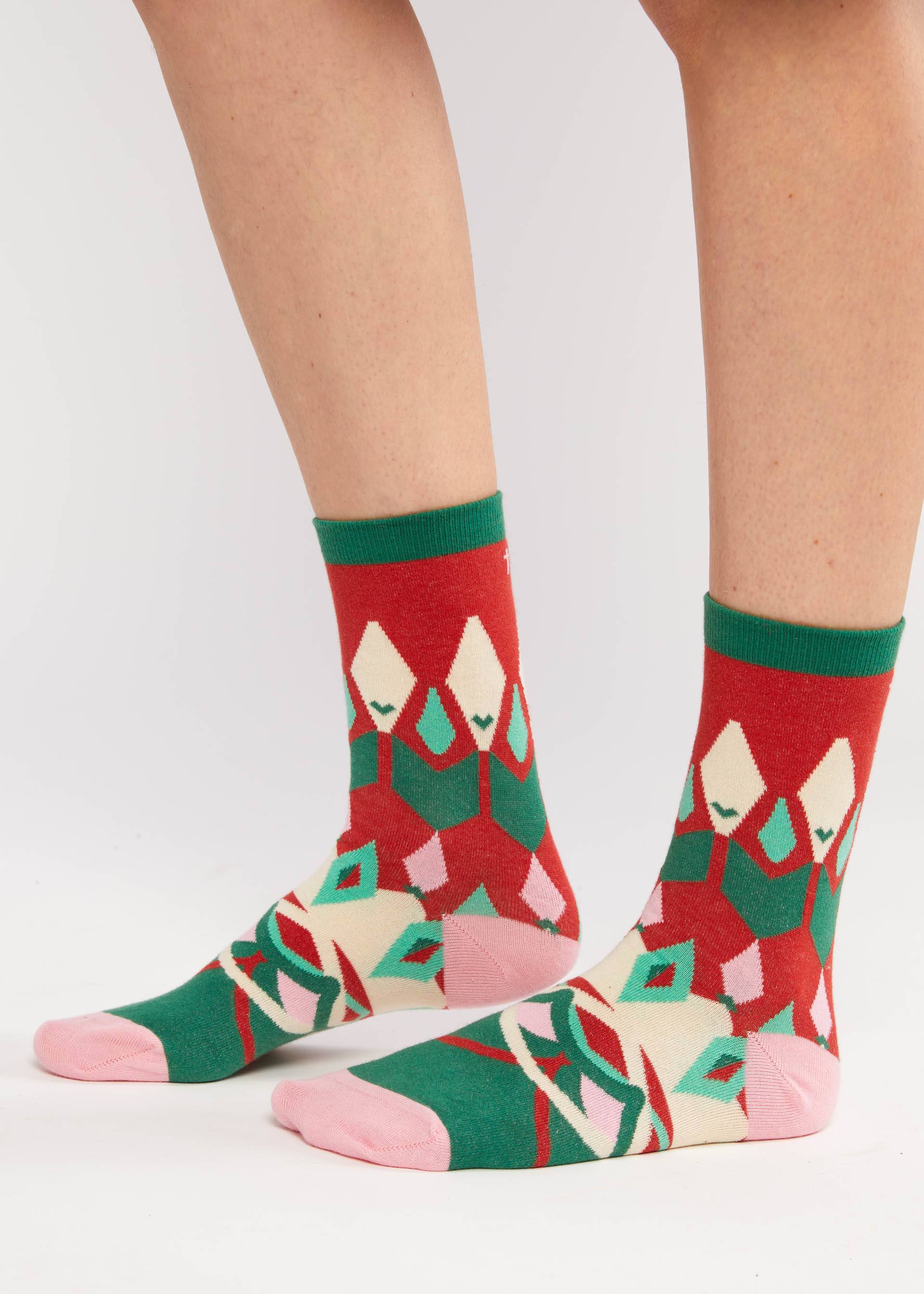 Baumwollsocken Sensational Steps, fair isle socks, Socken, Rot