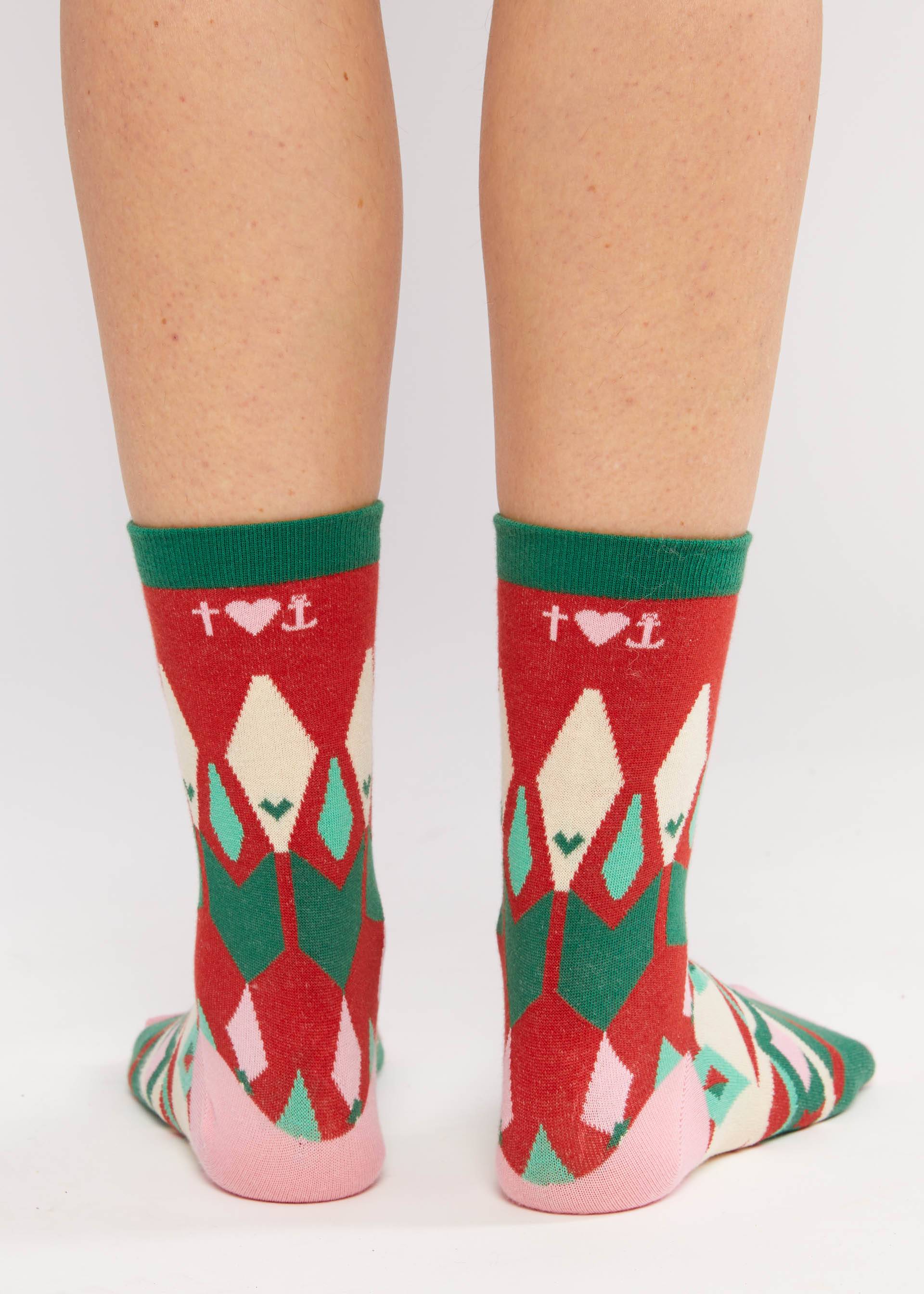 Baumwollsocken Sensational Steps, fair isle socks, Socken, Rot