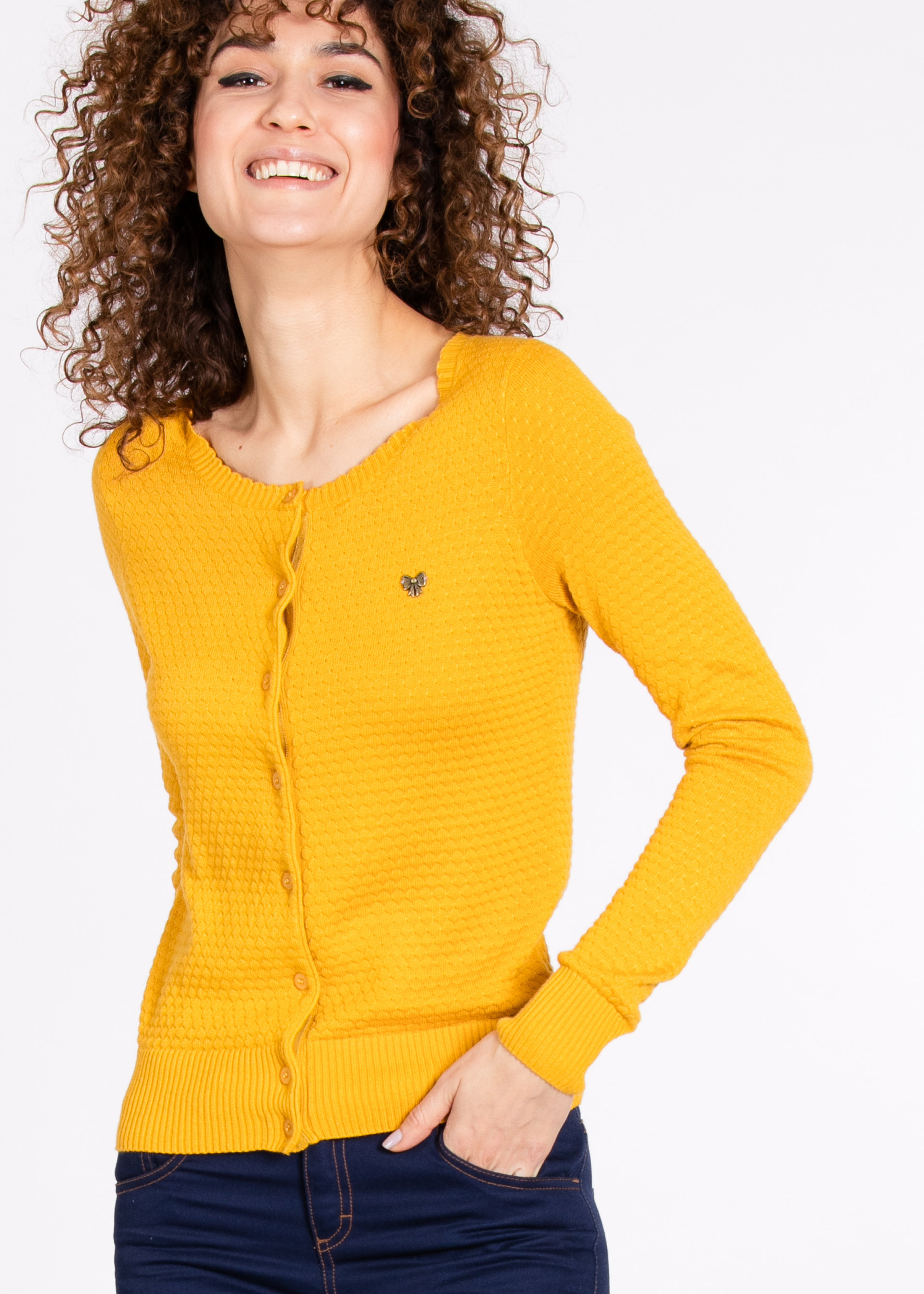 logo knit cardigan, yellow me, Strickpullover & Cardigans, Gelb