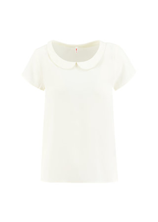 logo woven blouse, milky white, Tops, White