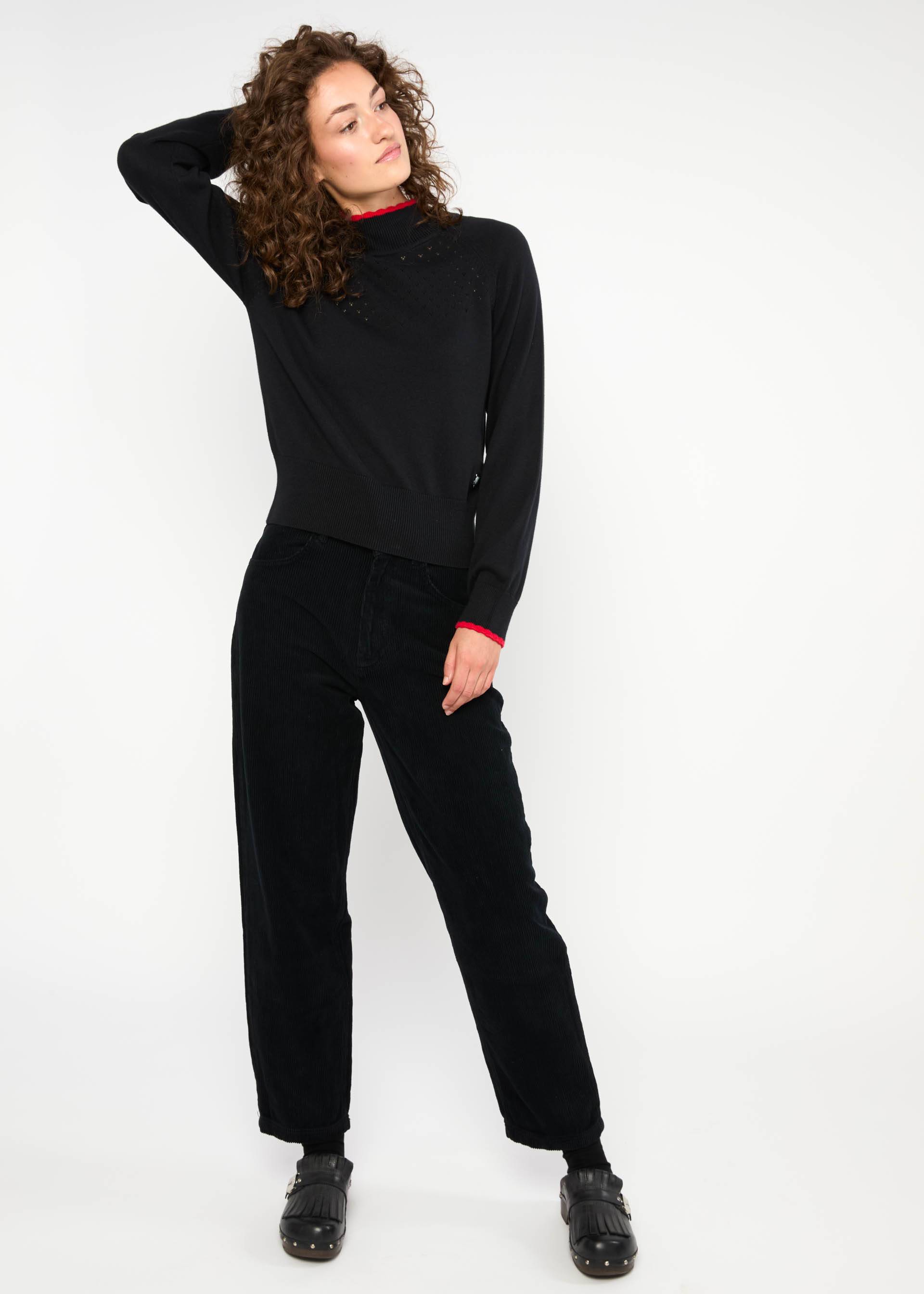 Cordhose High Waist Olotte, black corduroy, Hosen, Schwarz