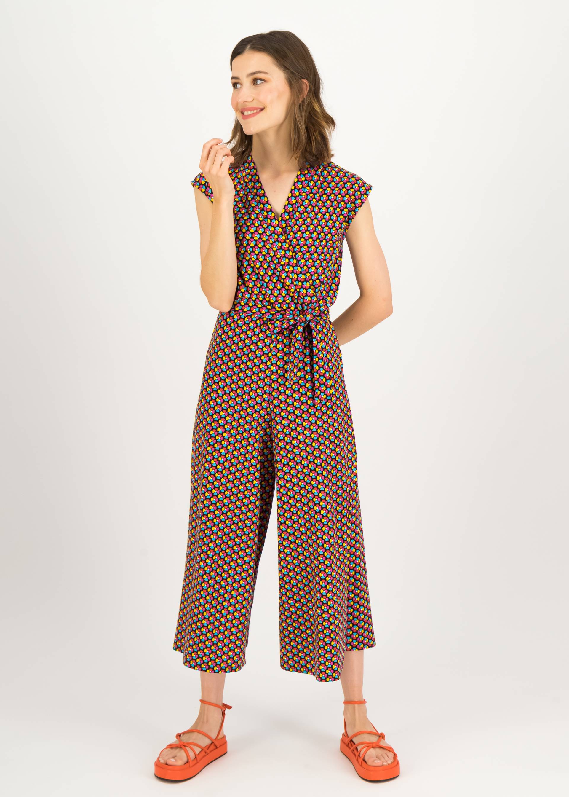 Jumpsuit Hello Fritjes Culotte, fleurs dansantes, Trousers, Black