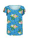 Top Frilly Crew, tropical hibiscus leo, Shirts, Blue