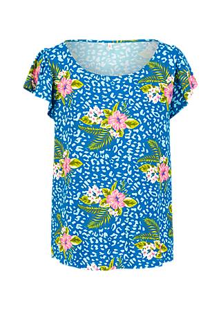 Top Frilly Crew, tropical hibiscus leo, Tops, Blue