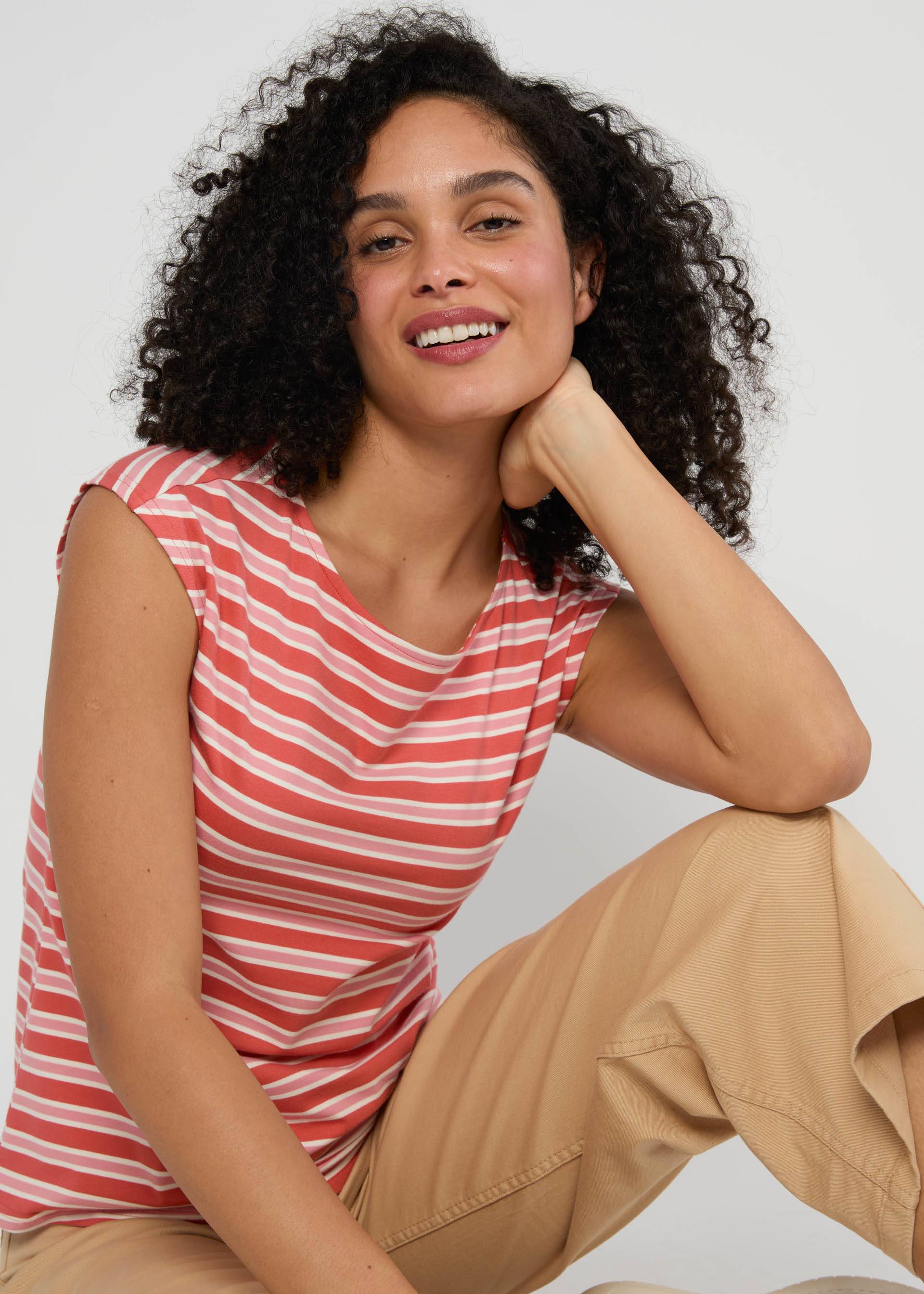 Top Boxy Babe, caravan stripes red, Shirts, Rot