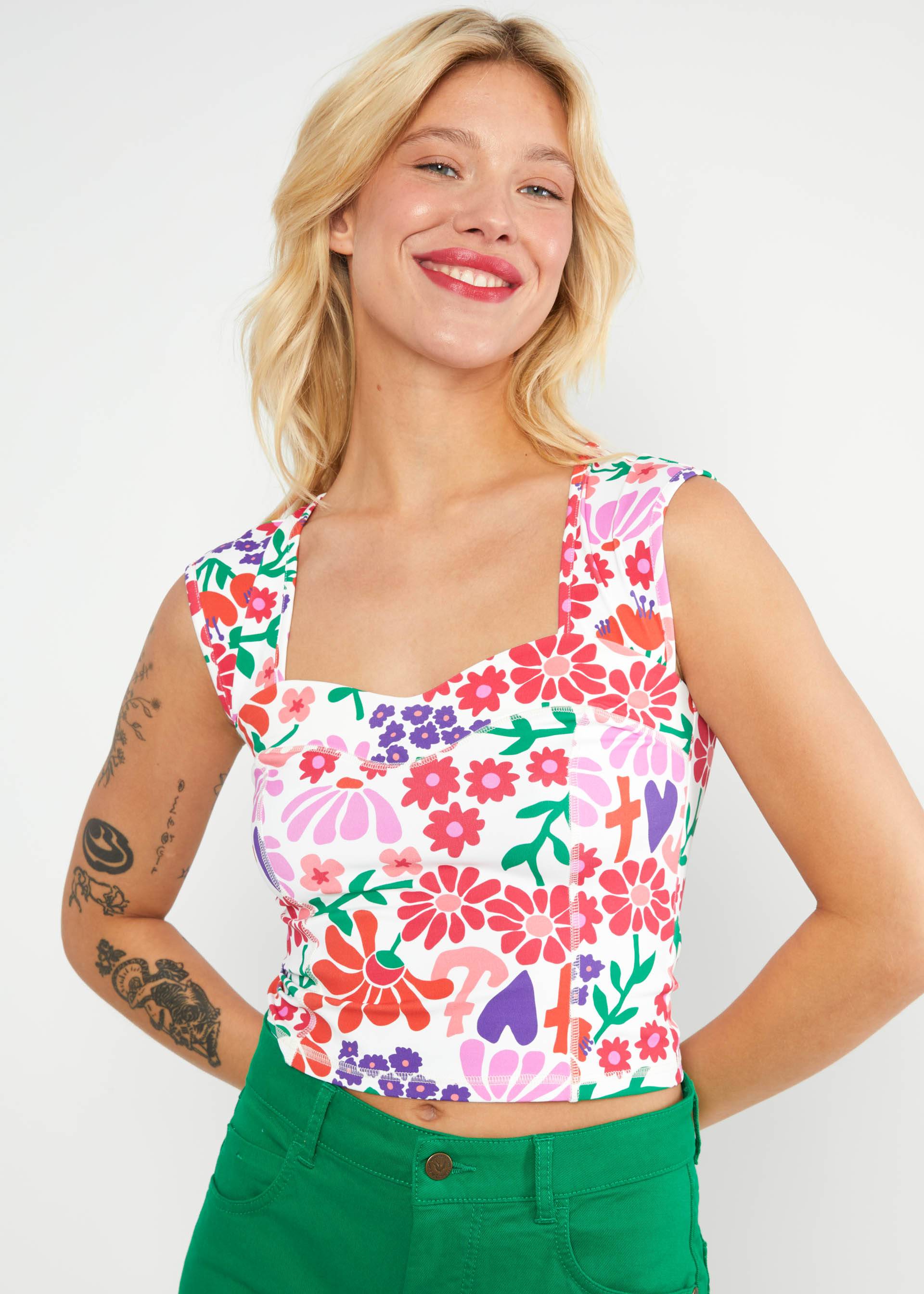 Sleeveless Top Lovely Booster, feel free flower, Tops, White