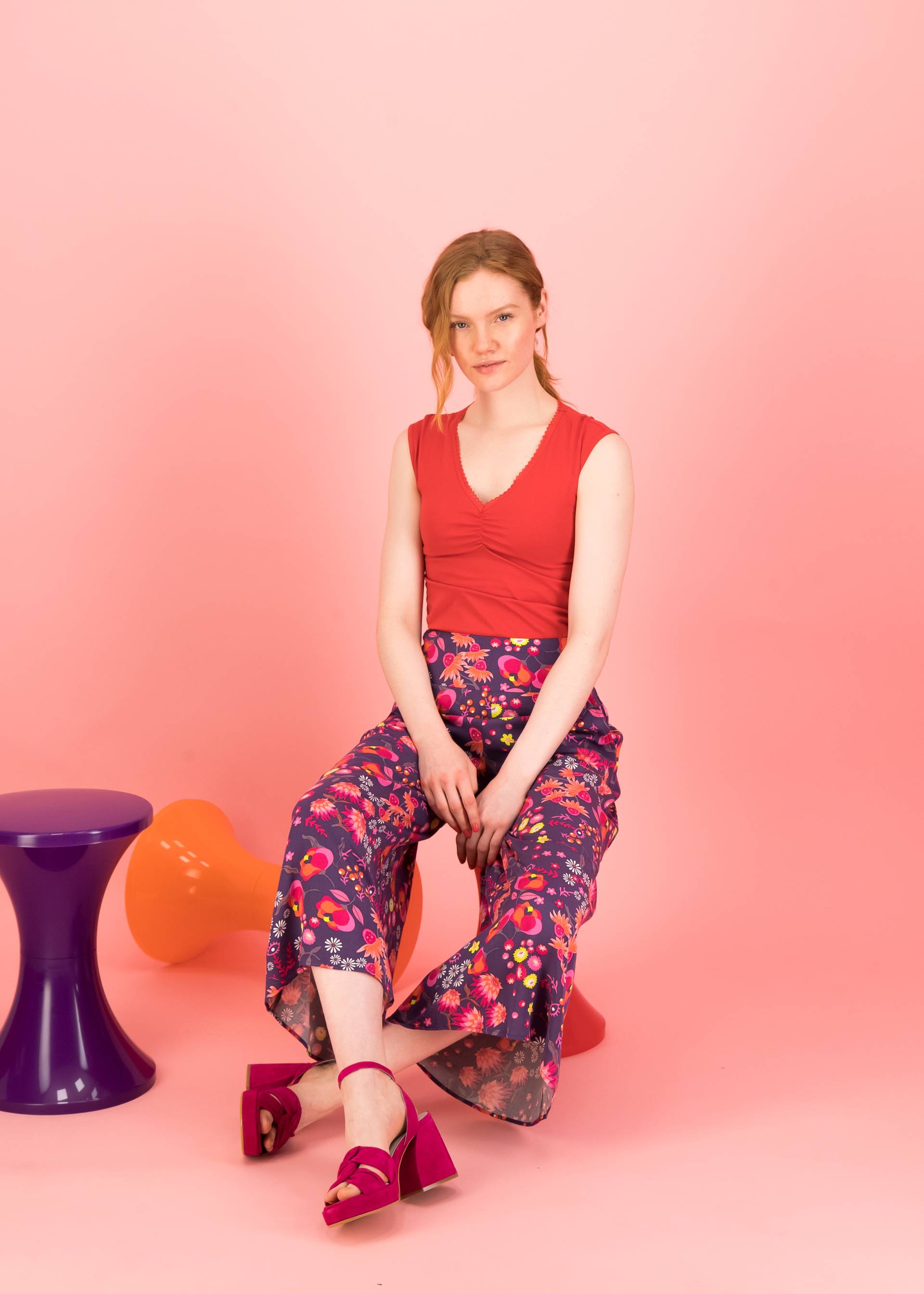 Culottes In Full Bloom, eternal blooming love, Trousers, Purple