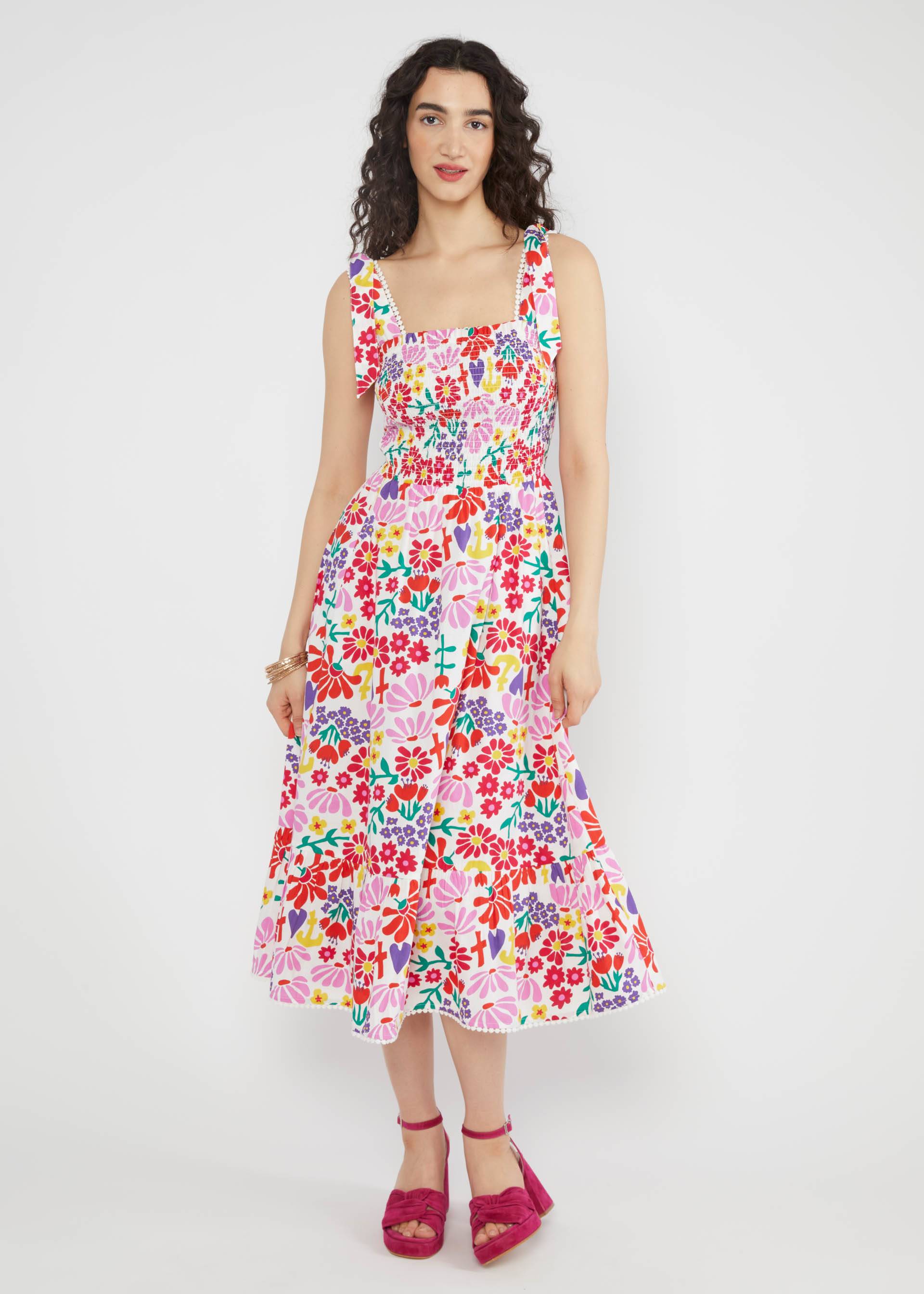 Midikleid Flowerchild, flower market, Kleider, Weiß