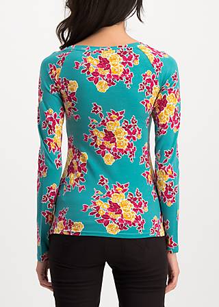 Longsleeve savoir vivre, super retro bouquet, Tops, Turquoise