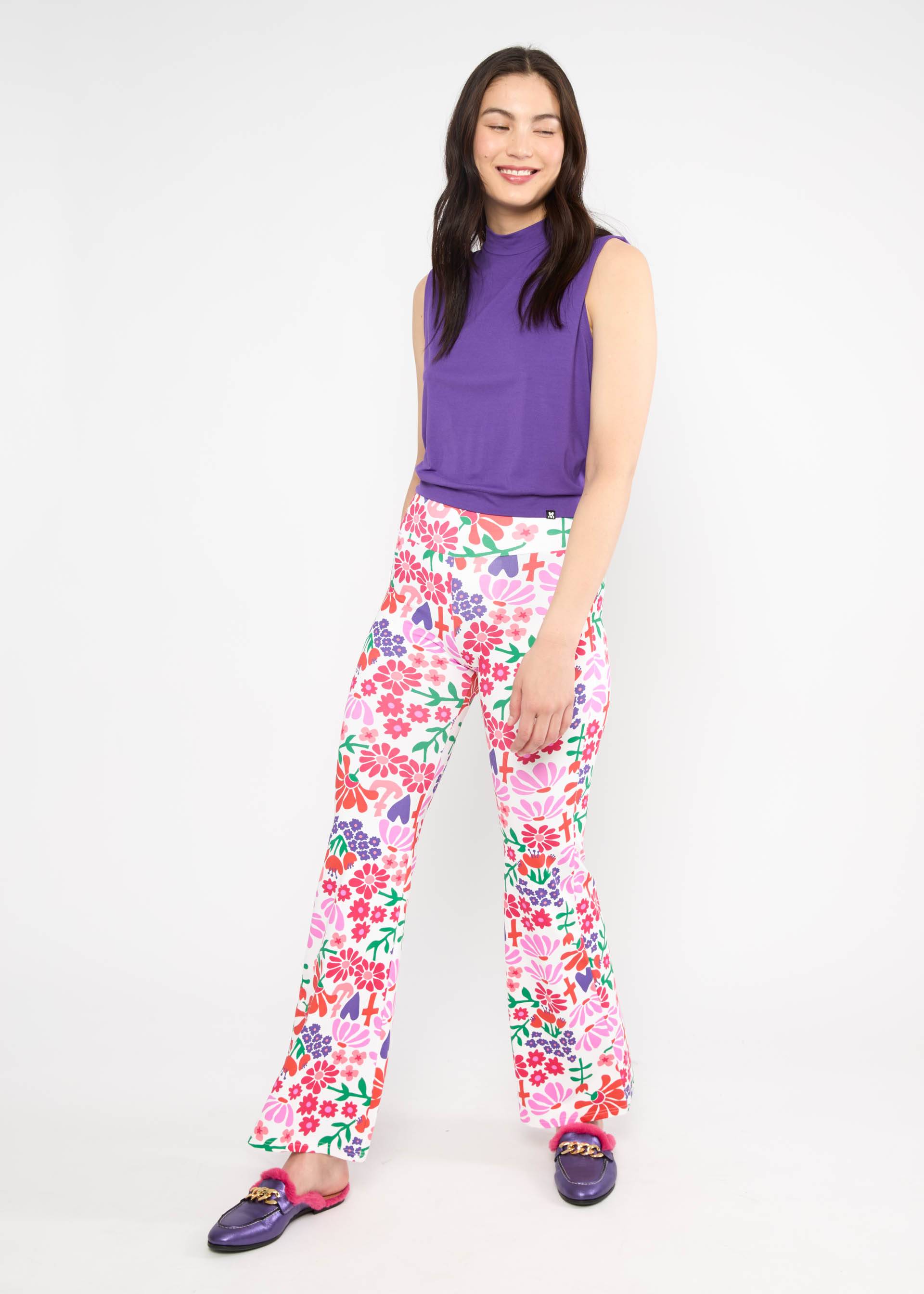 Flares Dancing Jazz, feel free flower, Trousers, White