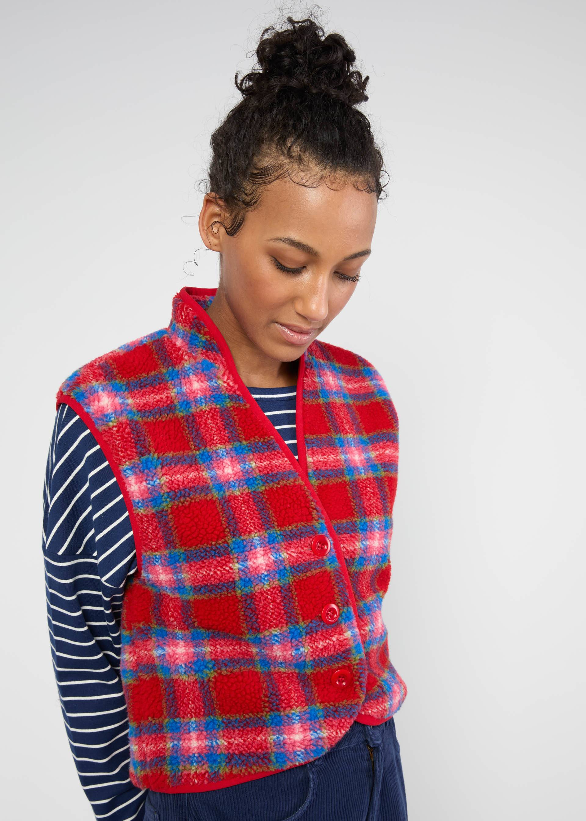 Gilet Heat up Vestover, tartan teddy, Jackets & Coats, Red