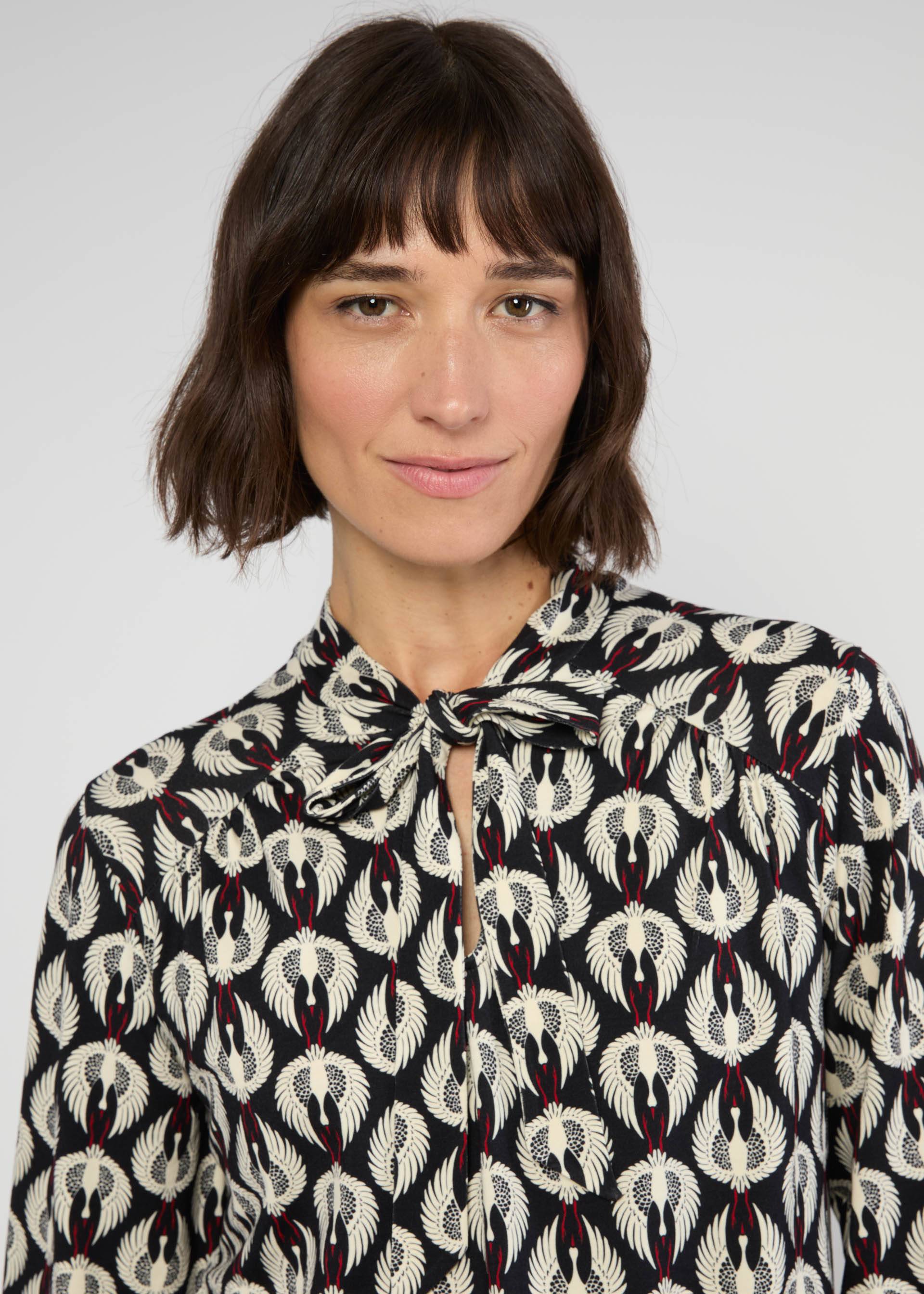 Tie Neck Blouse L'Odelette pour Helma, crane covey, Blouses & Tunics, Black