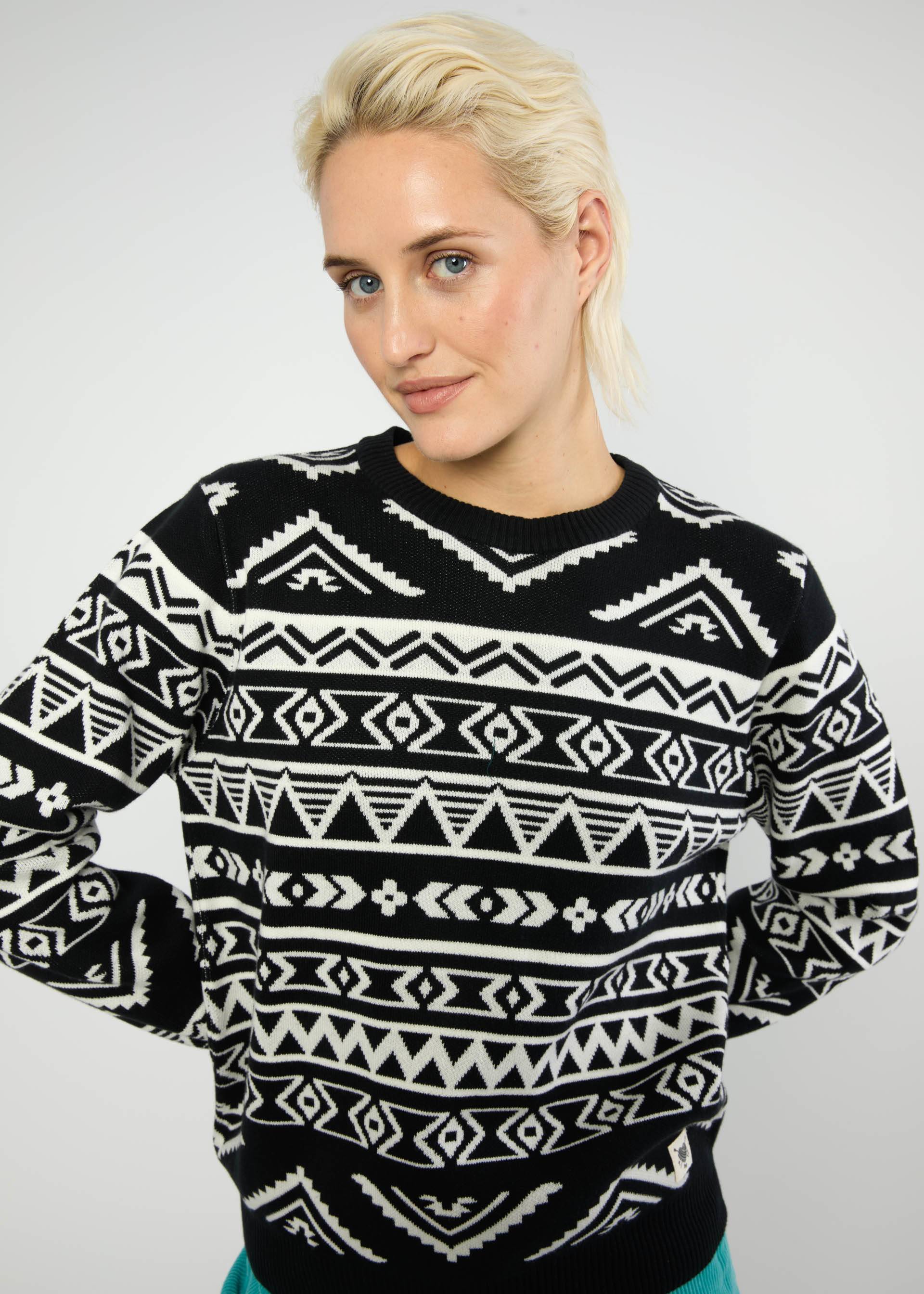 Strickpullover Cosy Storyteller, world traveller, Strickpullover, Schwarz