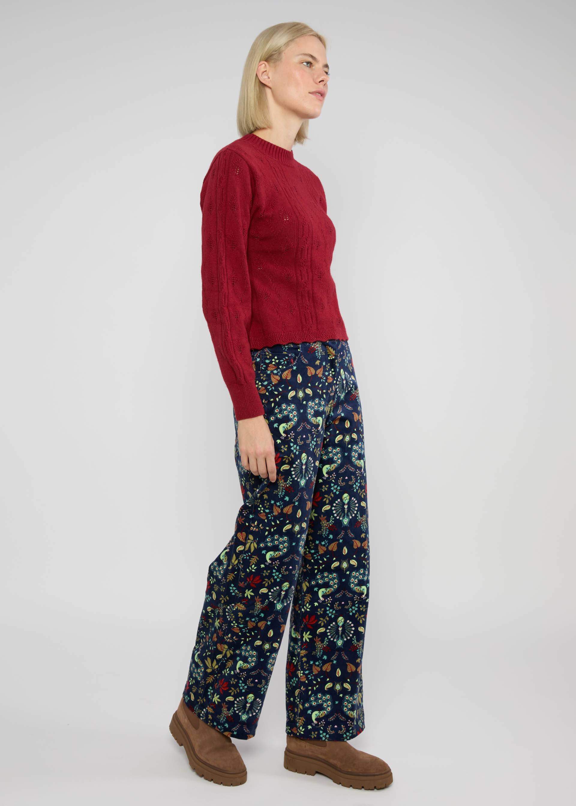 Trousers High Waist Marlotte, maze of peacocks, Trousers, Blue