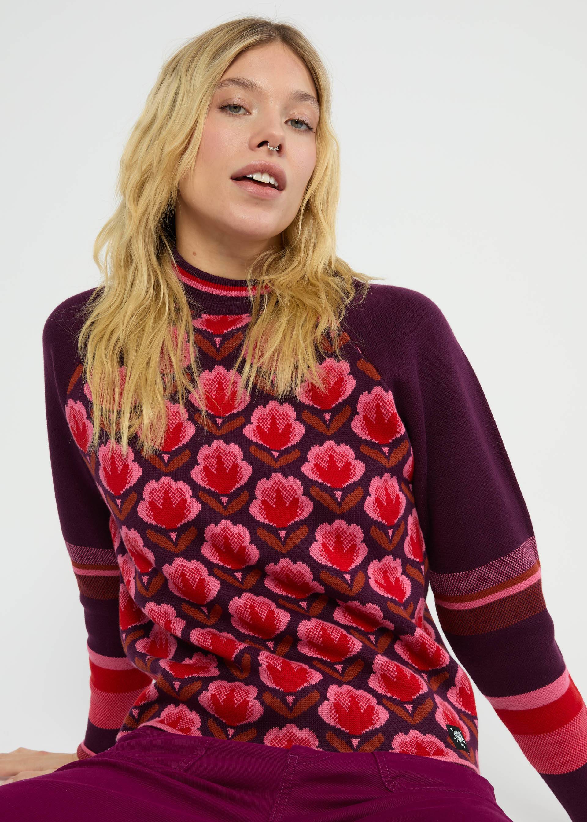 Strickpullover Cold Day Warm Heart, hot wave flower, Strickpullover, Rot